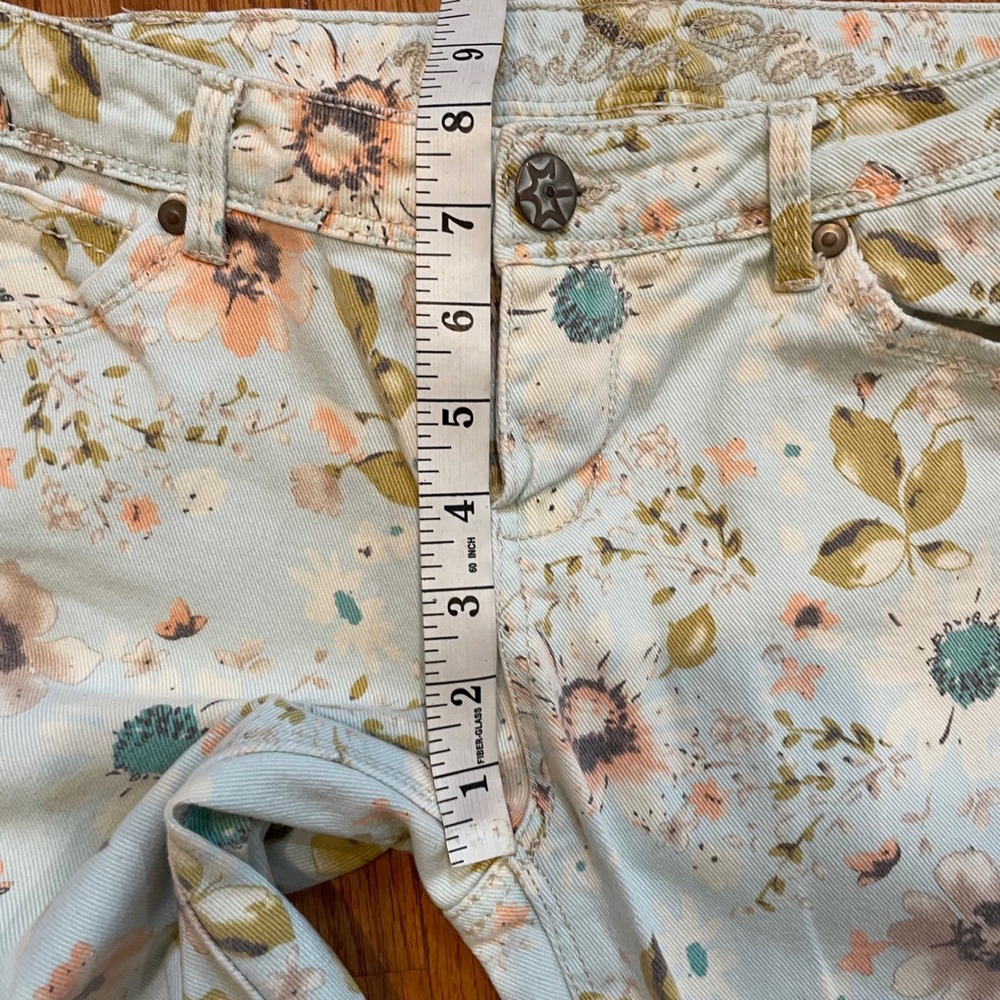 Vanilla Star Floral Print Skinny Jeans Blue Peach Flower Low Rise Size 11 - Picture 8 of 13